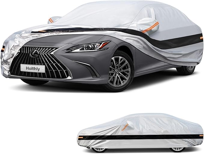 10 Layer Sedan Car Cover Waterproof All Weather for Automobiles,100% Waterproof Outdoor Car Covers Rain Snow UV Dust Protection. Custom Fit for Lexus ES, Cadillac CT5,Buick Lacrosse,etc