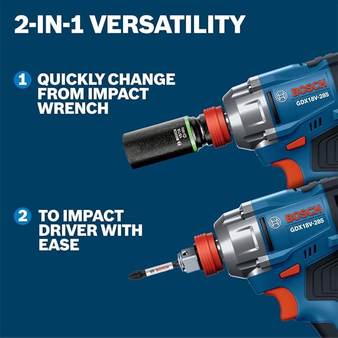 BOSCH GXL18V-241B22 18V 2-Tool Combo Kit - Includes 1/2 In. Hammer Drill/Driver, 2-in-1 Impact Driver/Wrench, (2) 2 Ah Batteries, Charger, Belt Clips, and Carrying Bag