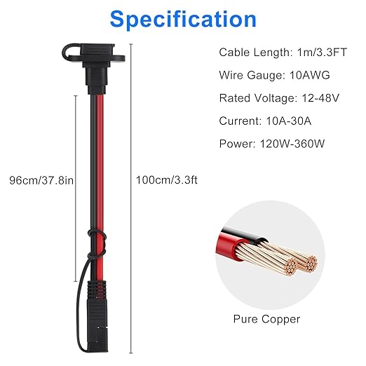 Linkstyle 2PCS SAE Quick Connector Harness, 3.3FT 10AWG Waterproof SAE Extension Cable Male to Female Plug, Side Wall Connection Power Socket, for Solar Panel, Generator, Battery Charger