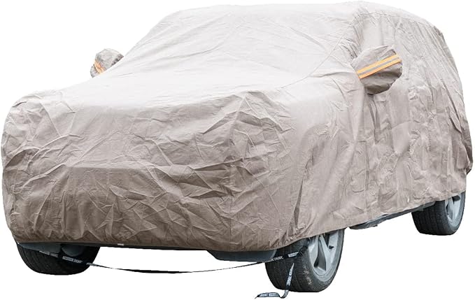 Tecoom Thick Shell Super Breathable-Waterproof Windproof Snow Sun Rain UV Protective Outdoor All Weather SUV Car Cover Fit 191-205 inches SUV
