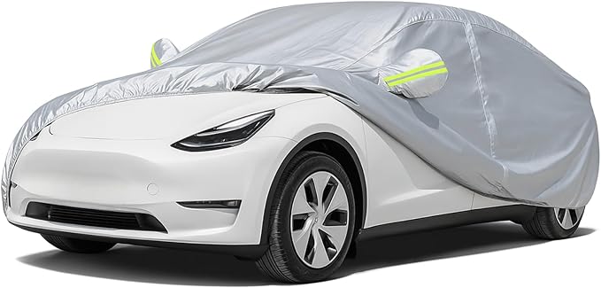 Favoto Car Cover for Tesla Model-Y - Custom Fit Vehicle Cover 6 Layers Waterproof All Weather Outdoor Rain Snow Sun Protection with Ventilated Mesh Charging Port Door Zipper