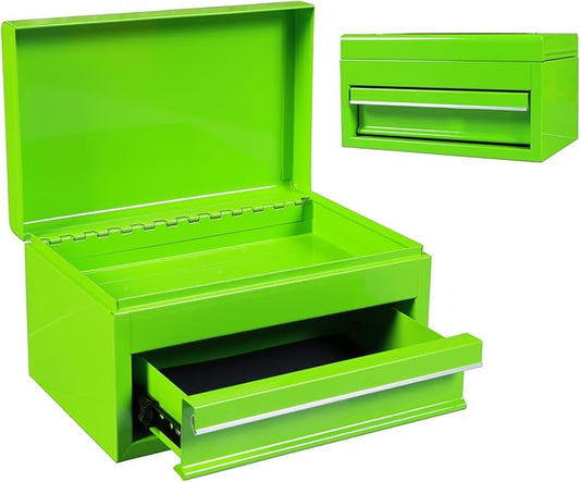 Torin APBT701GB 10" Mini Portable Steel Tool Box with drawer,Small Metal Tool Chest for Garage,Home or Workbench,Green