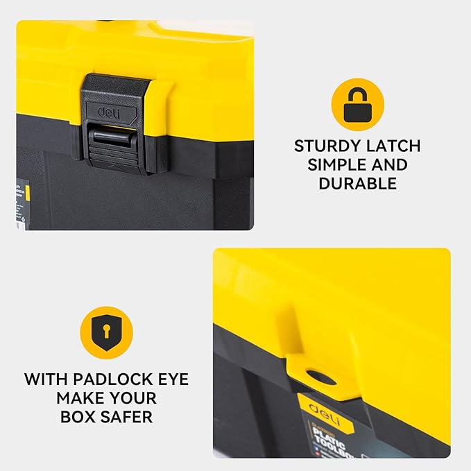 14 Inch Tool Box with Lock, 2-Layer Heavy-Duty Organizer with Removable Tray, Liftable Lid for Small Parts, 16lb Capacity & Carry Handle for Tools, Camping, Medical Supply Storage