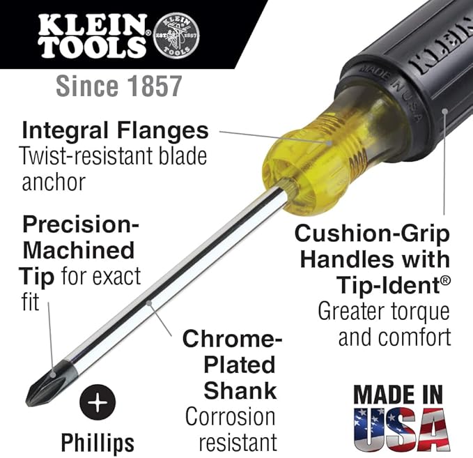 Klein Tools 85146 Screwdriver Set with Magnetizer / Demagnetizer for Magnetic Tips 3 Slotted, 3 Phillips, Home Improvement, 7-Piece