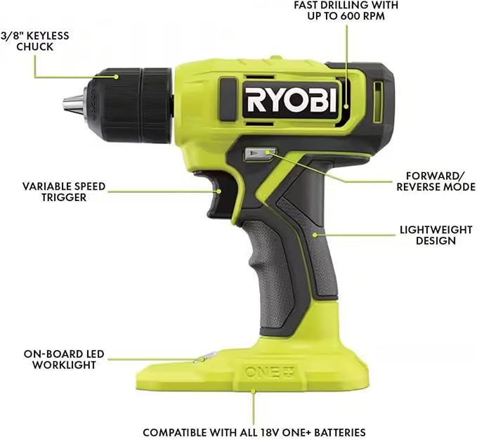 Ryobi ONE+ 18V Cordless 3/8 in. Drill/Driver Kit with 1.5 Ah Battery, Charger, and Buho Tool Bag