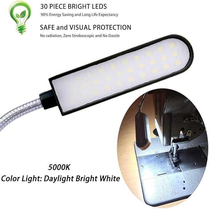 Sewing Machine Light LED Magnetic Work Light Lamp 30LED 6W Multifunctional Flexible Gooseneck Sewing Lamp with Magnetic Base for Workbench Lathe Drill Press Black 3Pack