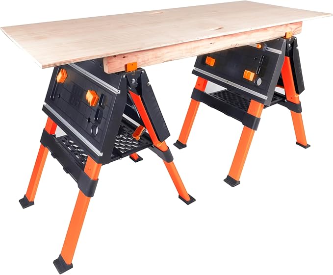 Disston OmniTable Elite Portable Workbench Worktable Sawhorse with Extra Large Work Surface with Built in Clamps. Easy Table Setup and Holds up to 440Lbs