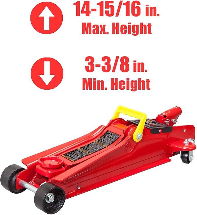 Big RED TAM825051 Torin Hydraulic Low Profile Trolley Service/Floor Jack with Single Piston Quick Lift Pump, 2.5 Ton (5,000 lb) Capacity, Red