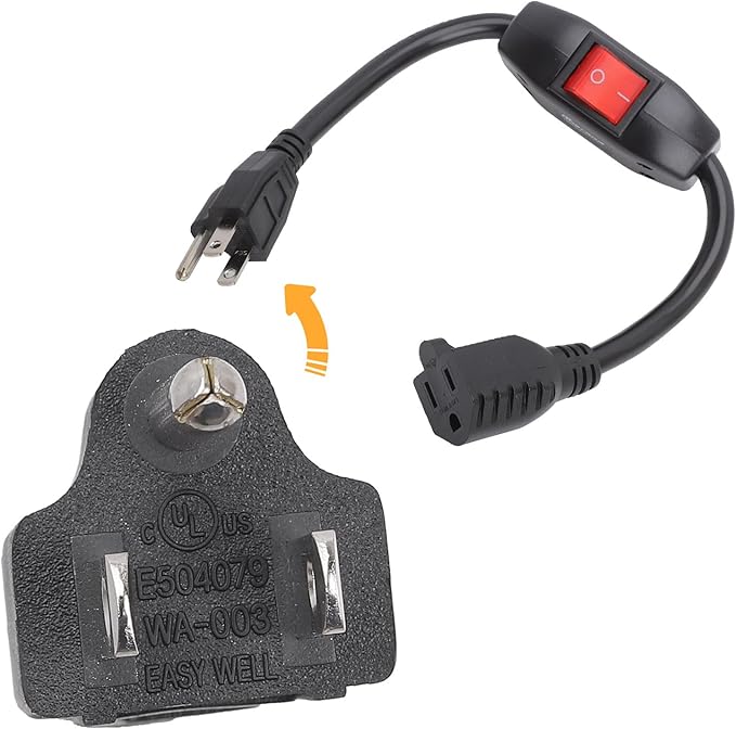 Inline On/Off Switch Extension Cord, Plugrand 3-Prong Household Switchable Power Cords, Heavy Duty 15A 125V, Double Break Switch Extension Cable, 40CM Cord