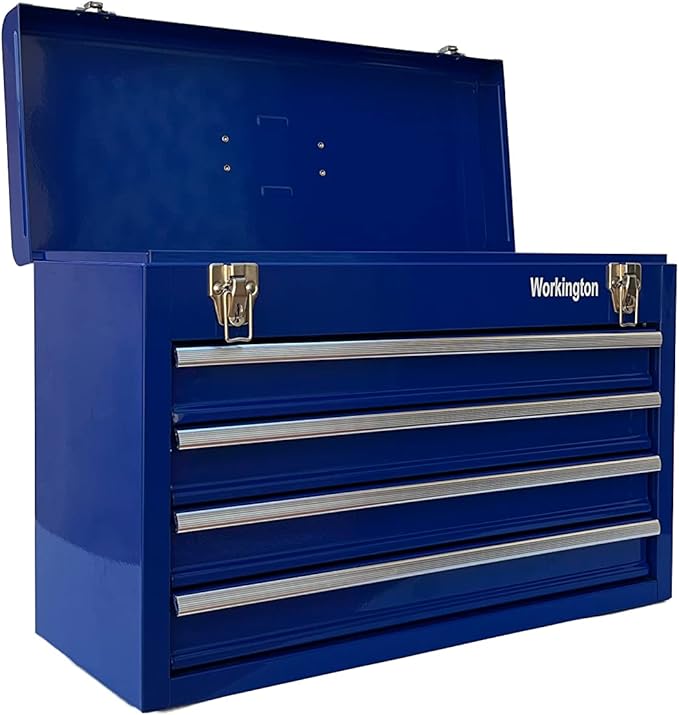 Workington Portable Metal Tool Chest with 4 Drawers, 20" 4-Drawer Tool Chest Cabinet with Ball Bearing Drawer Slides, Steel Tool Storage Box Organizer 4004 Blue