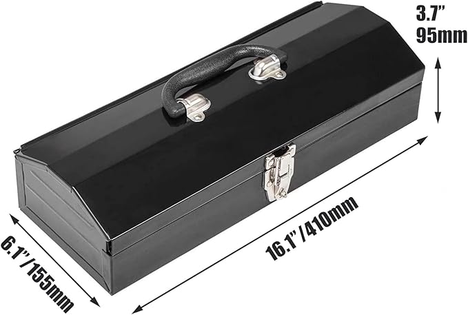 Torin ATB102B 16" Hip Roof Style Portable Steel Tool Box with Metal Latch Closure, Black
