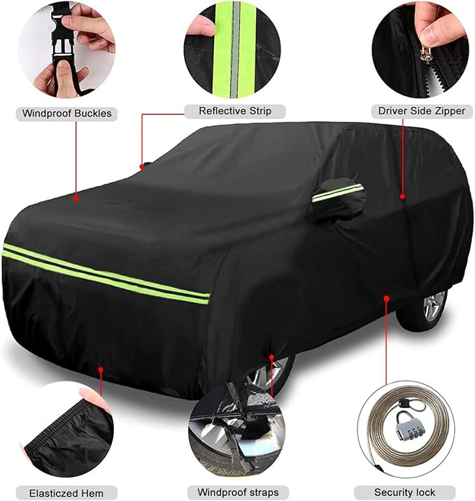 Waterproof Car Covers Replace for 2017-2025 VW Tiguan LWB, 6 Layers All Weather Custom-fit Car Cover with Zipper Door & Windproof Bands for Snow Rain Dust Hail Protection (Tiguan LWB)