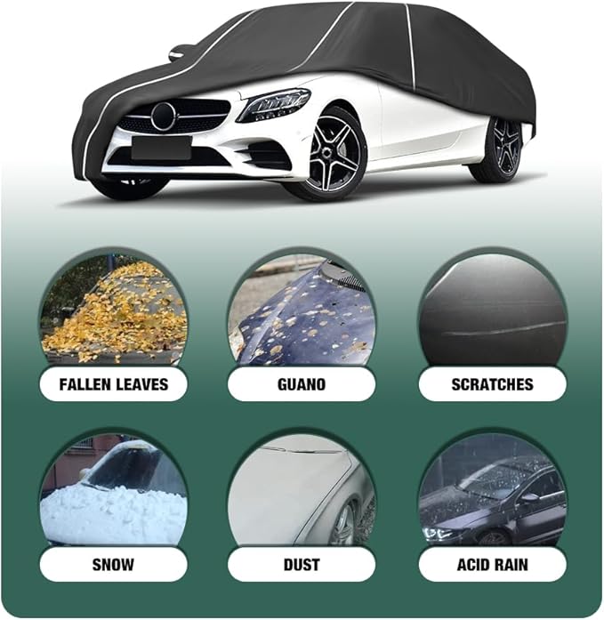 Fluorescent Strip Design 6 Layers Waterproof Car Cover Compatible for Mercedes Benz C-Class C250 C300 C350 C400 2008-2024 All Weather Full Car Cover with Storage Bag