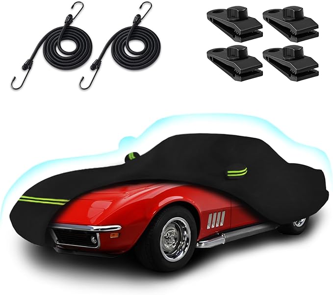 Car Covers for 1968-1982 Corvette C3, 6 Layers 210T Waterproof All Weather Sun UV Rain Snow Outdoor Windproof Full C3 Car Cover with Cotton Lining & Door Zipper-Black