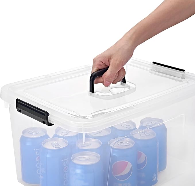 19 Quart Plastic Storage Bins with Lids, 6-Pack Stackable Clear Storage Organizing Box with Handle