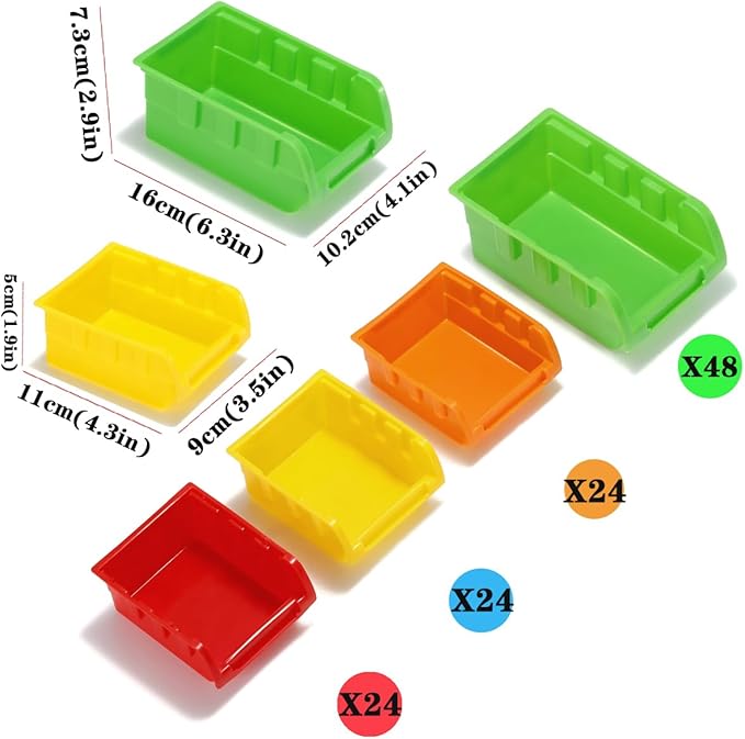 MULSAME Wall Mounted Storage Bins Parts Rack 4 Colors Bin Organizer Garage Plastic Shop Tool, Garage Organizers and Storage (Style-Vivid) 50.4"*32.4"