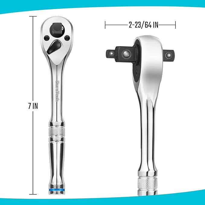 DURATECH 3-IN-1 Ratchet Handle, 1/4 ", 3/8 ", 1/2" Drive Ratchet Wrench, 72-Tooth, Reversible Switch, Full-Polished Chrome Plating, Alloy Steel