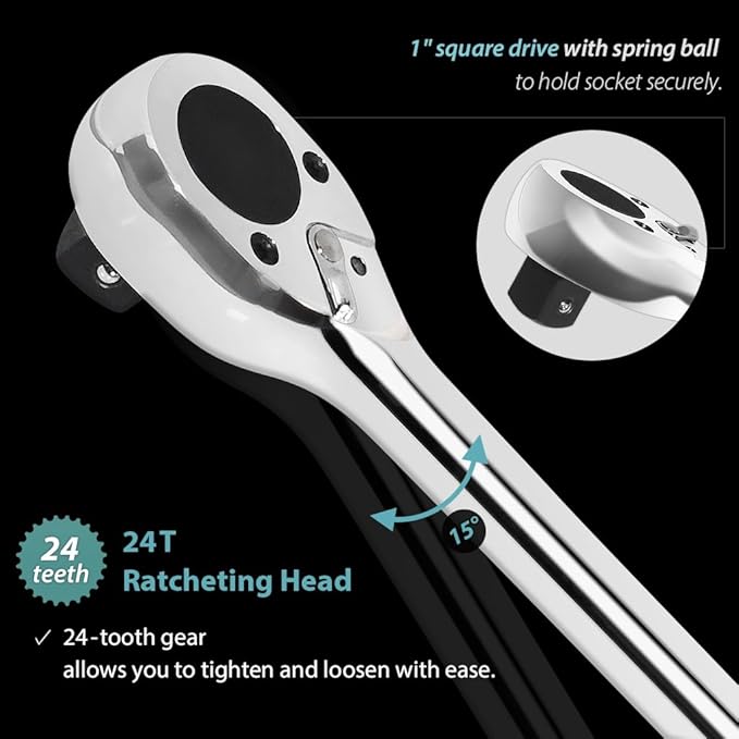 FIRSTINFO F32441H 1-Inch Drive Extendable Ratchet Wrench, 24T Reversible Ratchet Handle Extends 24.8 to 41.3 Inches