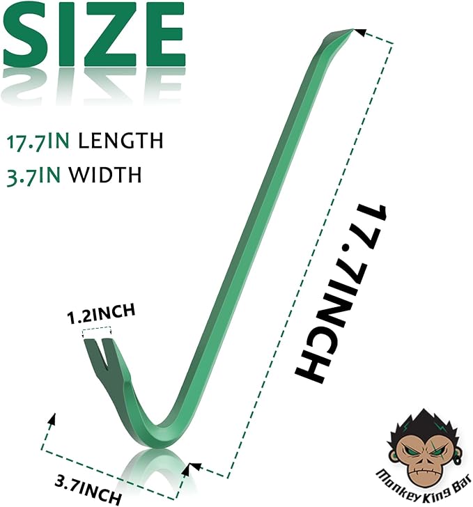 Monkey King Bar-18IN Pry Bar Gooseneck Wrecking Bar-Crowbar tool for Many pulling/Green color