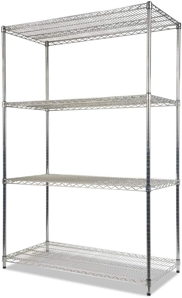 Alera ALE Industrial Heavy-Duty Wire Shelving Starter Kit, 4-Shelf, 48w x 24d x 72h, Silver