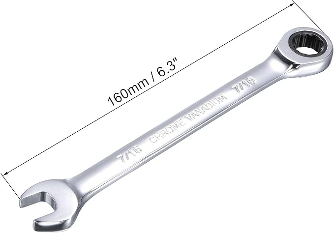 uxcell 7/16 Inch Ratcheting Combination Wrench SAE 72 Teeth 12 Point Ratchet Box Ended Spanner Tools, Cr-V