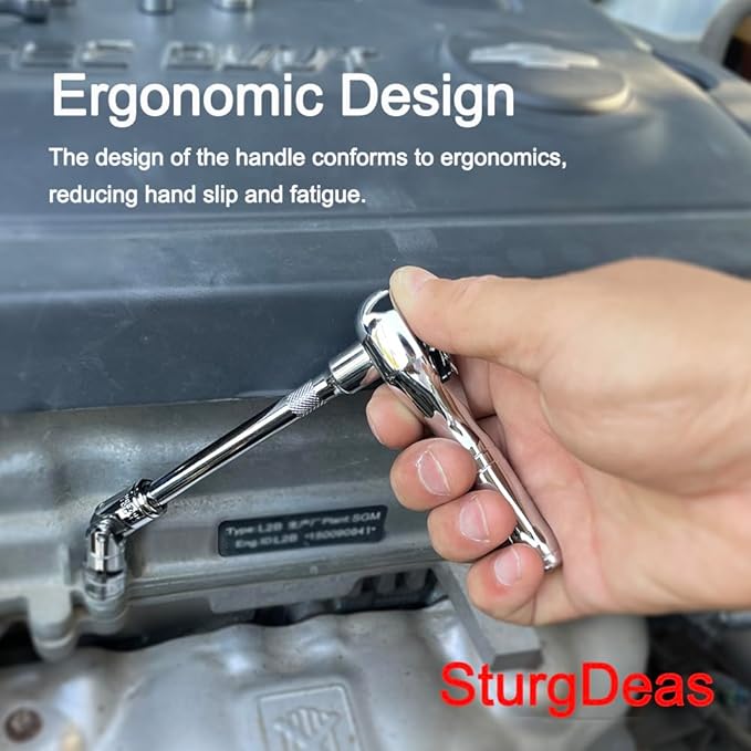1/4-Inch Drive Ratchet Wrench, 72-Tooth Stubby Quick-Release Socket Wrench with a Extension Bar(4 inch), Reversible Switch, Chrome Alloy Made, Full-Polished Chrome Plating