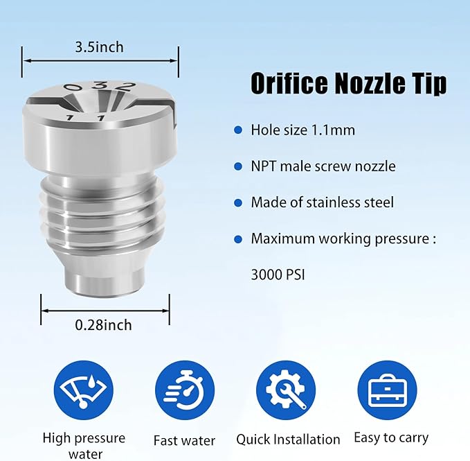 1.1 mm Foam Cannon Orifice Nozzle and Foam Maker Meshes Kit for Foam Cannon Replacement Thread Nozzle Tips and Mesh Filter, with Cleaning Tools, 3000PSI 2-Pack