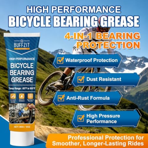 High Performance Bicycle Bearing Grease, Waterproof Bike Grease for Hub Bearings, Bottom Brackets, Headsets & Pedals, Long-Lasting Lubrication, Anti-Rust, High-Pressure Protection, 85g / 3 oz