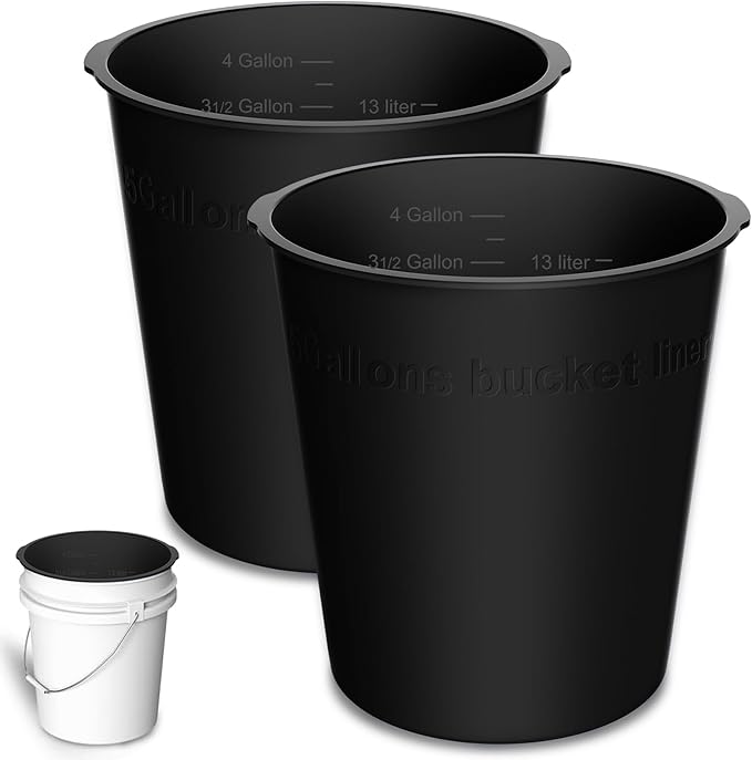 2PCS 5 Gallon Bucket Liner Reusable Rubber Bucket Liners for Concrete Mix and Thinset with Graduated Measurements (2PCS-Black)