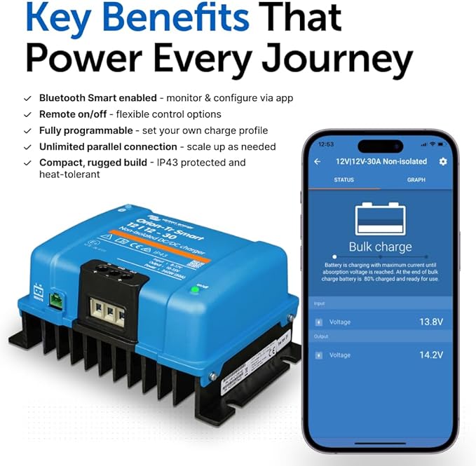 Victron Energy Orion-Tr Smart DC to DC Charger (Bluetooth) - 12/12-Volt 30 amp 360-Watt - Battery Charger for Dual Battery Systems - Non-Isolated