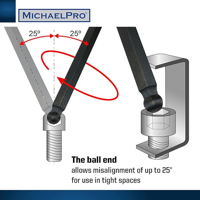 MichaelPro MP001048 Ball End Hex Key Set, 9pc Allen Wrench Set in Metric, Comes with a Convenient Storage Holder with Hook