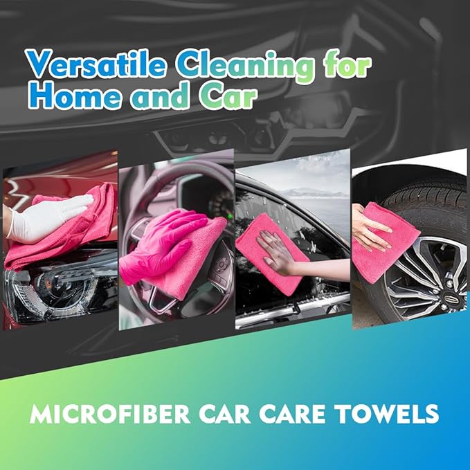 HOMEXCEL Pink Microfiber Cleaning Cloth 12 Pack, 12.5 x 12.5 inch Microfiber Towels for Cars, Ultra Absorbent Car Washing Cloth, Lint Free Streak Free Cleaning Rags for Car, Kitchen, and Window
