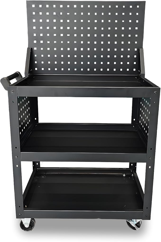 3 Tier Rolling Tool Cart on Wheels - Metal Service Cart Industrial Utility Cart for Mechanic - 330LBS Load Mobile Storage Organizer for Garage