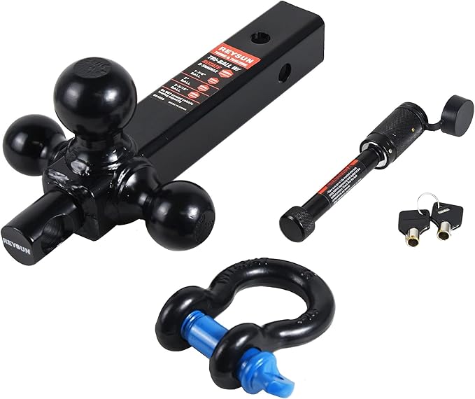 Trailer Hitch Tri-Ball Hitch Mount with Rotatoble Tow Shackle, fits for 2-inch Hitch Receiver, Hitch Lock Pin Included…
