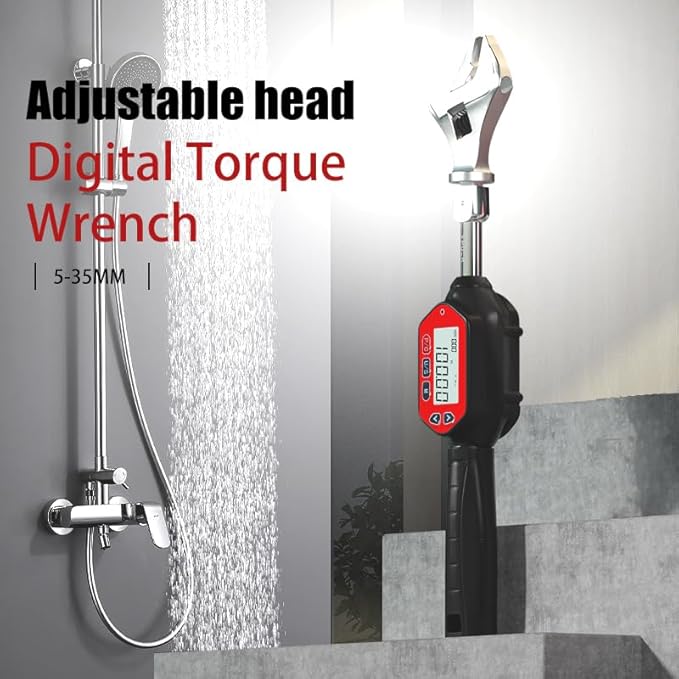Digital Torque Wrench 5-35mm open end head interchangeable 2.2-73.7 ft-lbs (3-100 Nm) (26.5-885 inch pound) with Buzzer & LED, replaceable head Calibrated