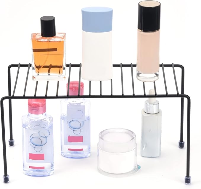 SIBAO Kitchen Shelves, Cabinet Organization Mini Storage Shelf, Storage Rack Organizer for Kitchen, Fridge, Cabinet, Bathroom (Black 4)