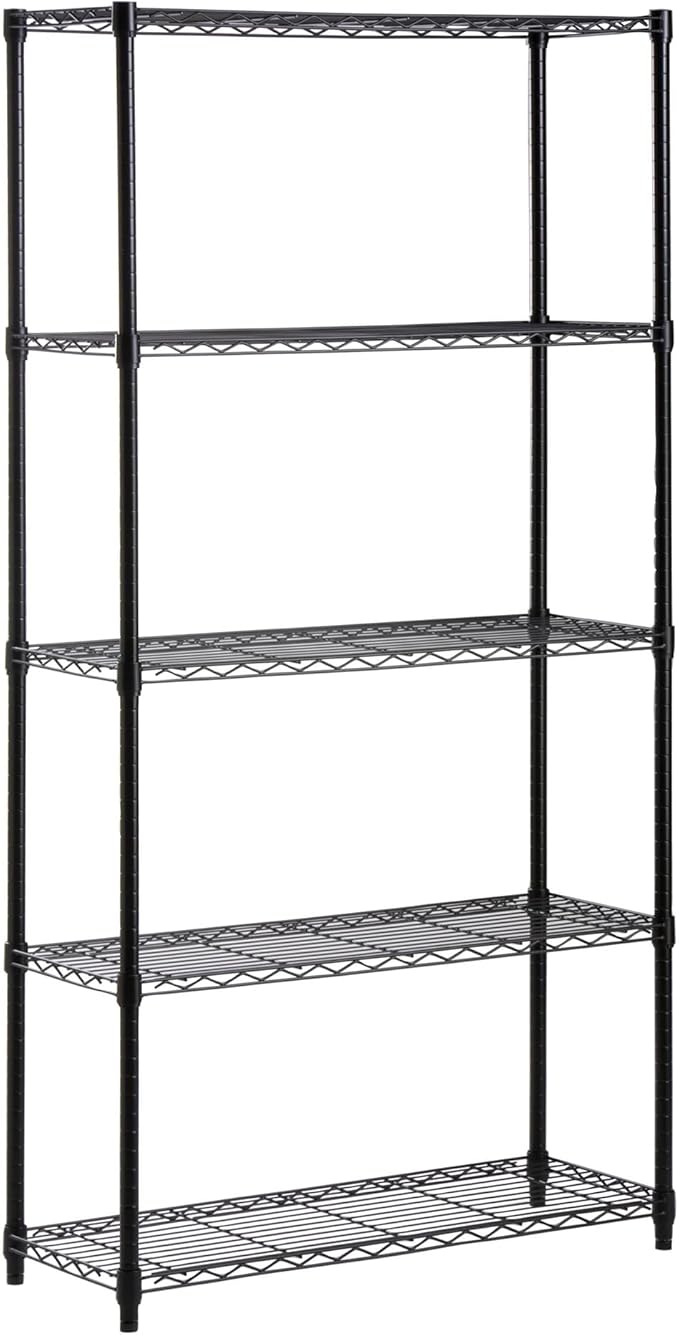 Honey-Can-Do 5-Tier Heavy-Duty Adjustable Shelves, Metal Storage Rack with 200-lb Shelf Capacity, Black, 14" W x 36" L x 72" H