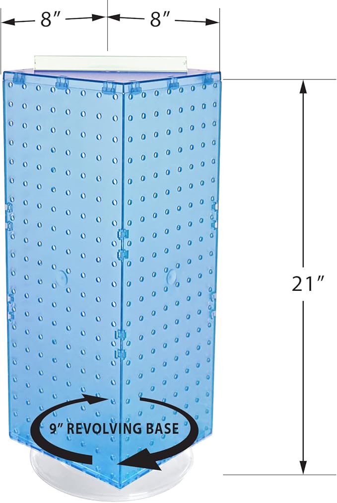 Azar Displays 703385-BLU Four-Sided Revolving 8”W X 20”H Pegboard Counter Display, Blue