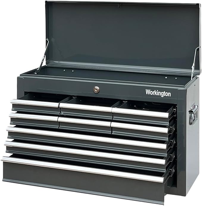 Workington Portable Metal Tool Chest with 9 Drawers, 24" 9-Drawer Tool Chest Cabinet with Ball Bearing Drawer Slides, Steel Tool Storage Box Organizer 4006 Gray