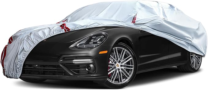 Waterproof Car Covers Replacement for 2010-2025 Porsche Panamera, 6 Layers All Weather Custom-fit Car Cover with Zipper Door & 18 Ponit Windproof Bands for Snow Rain Dust Hail Protection