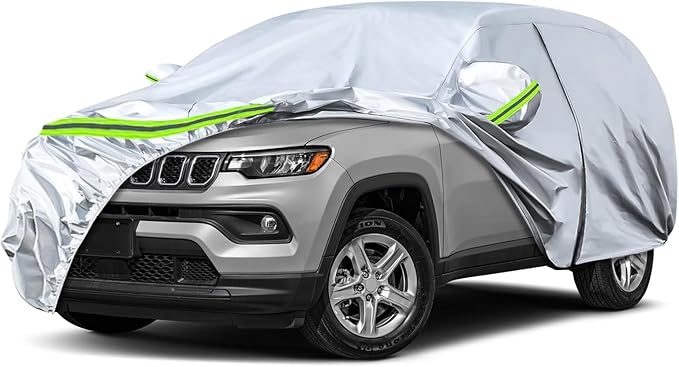 Waterproof Car Covers Replace for 2007-2025 Jeep Compass, 6 Layers Silver All Weather Custom-fit Car Cover with Zipper Door & Windproof Bands for Snow Rain Dust Hail Protection