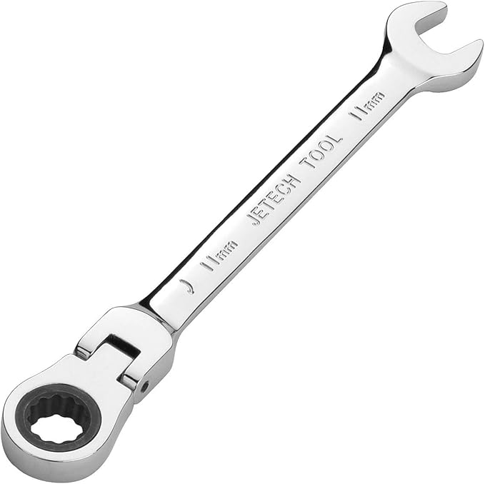 Jetech 11mm Flex-Head Ratcheting Combination Wrench, Premium Industrial Grade Spanner 72-Tooth Cr-V Steel - 180 Degree Flexible Box End Perfect for Tight Spaces, Auto & DIY Repair