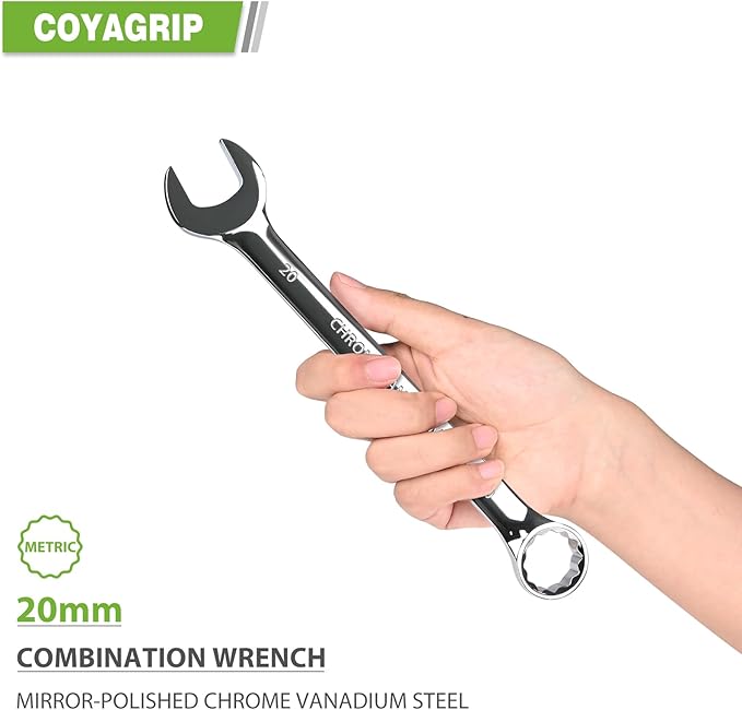 20mm Wrench, Industrial Grade Spanner, Combination Wrenches Metric with 12-Point Box End, 15-Degree Offset, 20mm Wrenches Chrome Vanadium Steel Mirror Polished