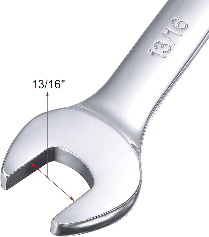 uxcell 13/16 Inch Ratcheting Combination Wrench SAE 72 Teeth 12 Point Ratchet Box Ended Spanner Tools, Cr-V