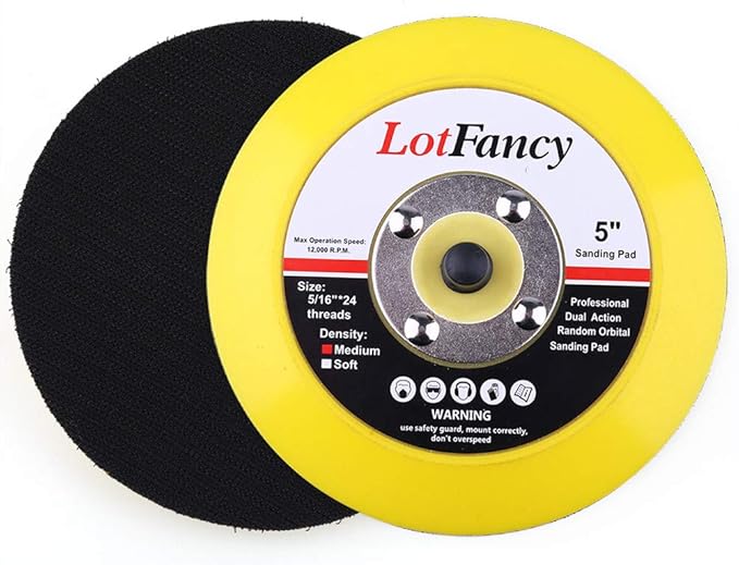 LotFancy 5 Inch Hook and Loop Backing Pad, Pack of 2 - DA Air Random Orbital Sander/Polisher Backing Plates for Sanding Finishing Polishing Buffing, 5/16”-24 Threads