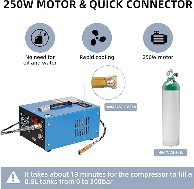 PCP Air Compressor, 4500 Psi/30 MPa Scuba Tank Compressor, 12V DC/120V AC Power Supply, Built-in Power Converter, Suitable for PCP Air Rifles, Paintball, High-Pressure Tank Compressors