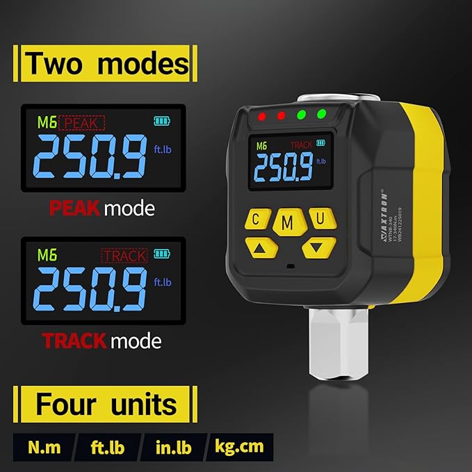 Digital Torque Adapter Set, 1/2" Electronic Torque Wrench Adapter, 12-250 ft-lb (17-340 Nm), Buzzer & LED Alert, for Ratchet & Breaker Bar, Includes 1/4" & 3/8" Adapters