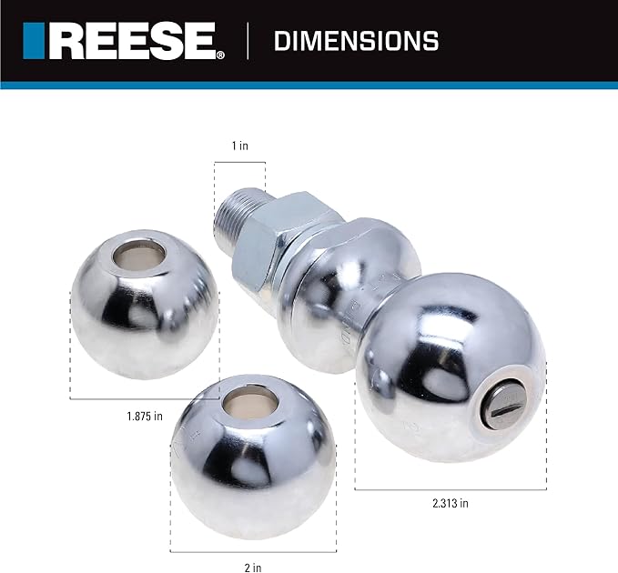REESE Towpower 74309 Interchangeable Trailer Hitch Ball, (1-7/8 Inch Diameter Ball, 2 Inch Diameter Ball and 2-5/16 Inch Diameter Ball), 8,000 lbs. Capacity