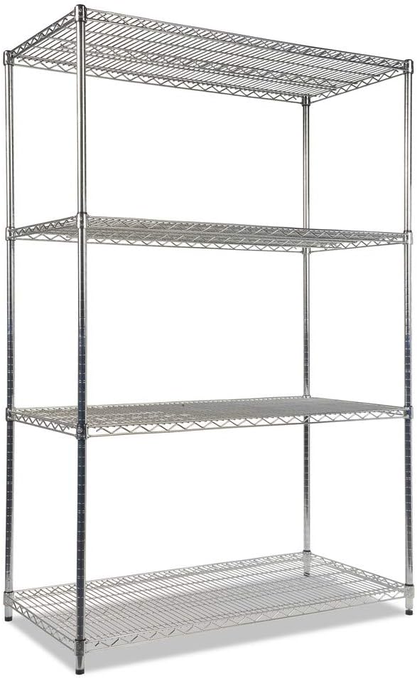Alera ALE Industrial Heavy-Duty Wire Shelving Starter Kit, 4-Shelf, 48w x 24d x 72h, Silver