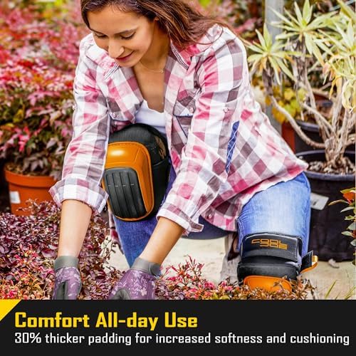 COOLJOB Professional Knee Pads with Heavy Duty Anti-Slip Cap, Comfortable Foam Cushion and Extra Thick Gel Padding for Construction Flooring, Reinforced & Adjustable Straps, Orange
